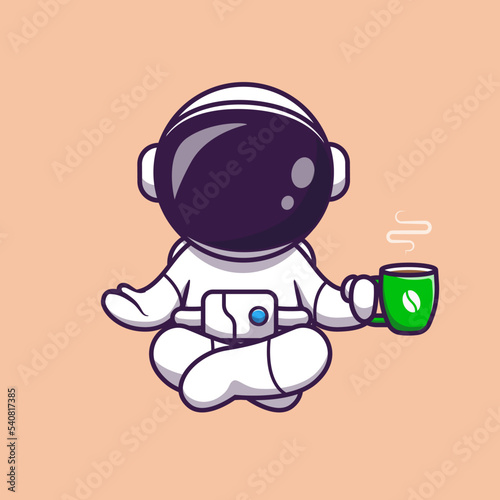 Astronaut Yoga With Coffee Cartoon Vector Icon Illustration. 
Science Drink Icon Concept Isolated Premium Vector. Flat 
Cartoon Style