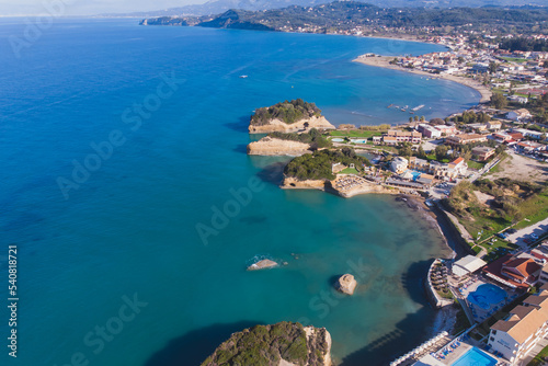 Sidari, beautiful aerial drone landscape of Canal d’Amour (Love Channel), Corfu island, Greece, with turqoise water and sea beach, Kerkyra, Ionian islands, summer sunny day © tsuguliev