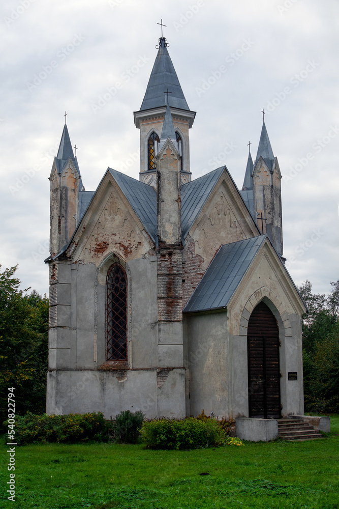 Neo gothic Church of God at Bogushevichi, Belarus. Architectural monument.