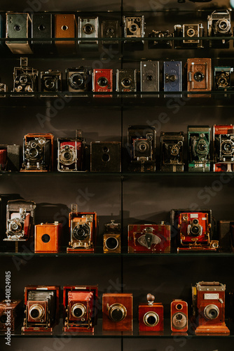 Vintage cameras in a row