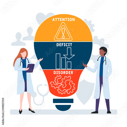 ADD - Attention Deficit Disorder acronym, medical concept background. vector illustration concept with keywords and icons. lettering illustration with icons for web banner, flyer, landing page