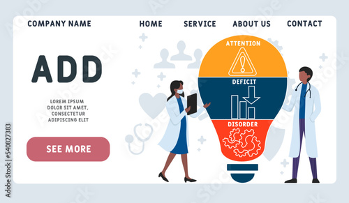 ADD - Attention Deficit Disorder acronym, medical concept background. vector illustration concept with keywords and icons. lettering illustration with icons for web banner, flyer, landing page