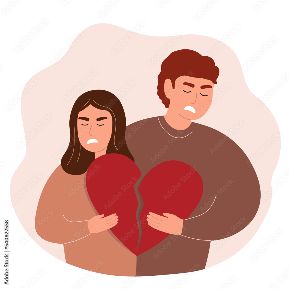 A couple in a quarrel keeps a broken heart. The concept of complex relationships, resentment. A man and a woman had a fight. Vector graphics. A couple in a quarrel keeps a broken heart. The concept of complex relationships, resentment. A man and a woman had a fight. Vector graphics.