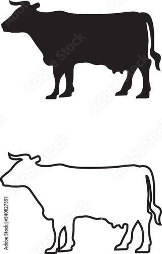 Drawing a cow in black and white in EPS format professionally on a white background 