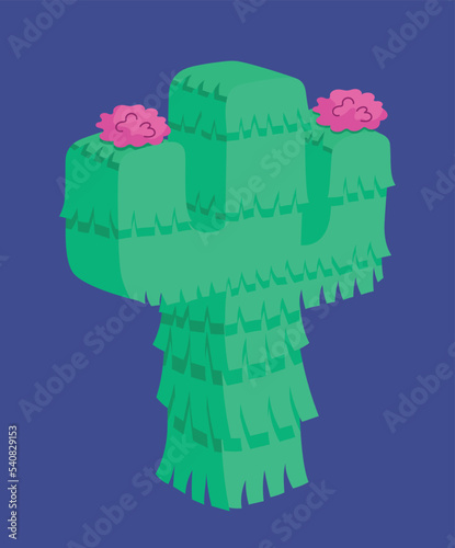 Mexican cactus pinata. Graphic element for website, sticker for social networks. Holidays, traditions and cultures. Gifts, presents, surprises and sweets. Cartoon isometric vector illustration