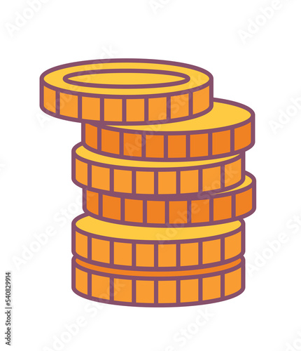 Money stack icon. Column of gold coins, metaphor for income and financial literacy. Poster or banner for website. Bonuses, cashback or special offer for clients. Cartoon flat vector illustration
