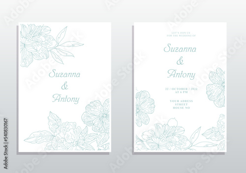 Wedding vector card. Floral wedding invitation card template design. Marriage, anniversary flyer