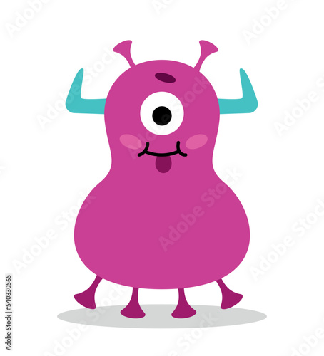 Violet monster character. Abstract figure and organic pattern with feets. Cool and positive character. Graphic element for site. Fantasy, fairy tales and imagination. Cartoon flat vector illustration