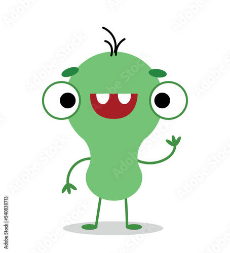 Green monster character. Oddly shaped mutant with large eyes. Mascot or toy for children. Halloween, holiday of horror and fear. Mysticism, witchcraft and imagination. Cartoon flat vector illustration