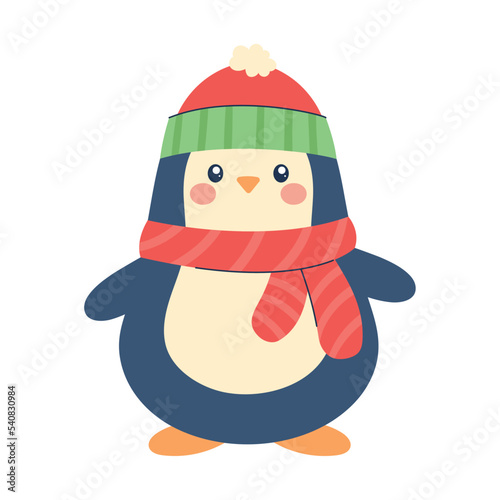 cute penguin with christmas clothes