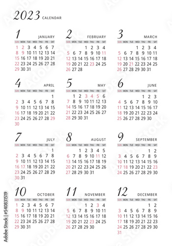 2023年_年間カレンダー_シンプルタテ型