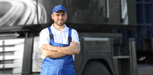 Portrait of male driver nea...