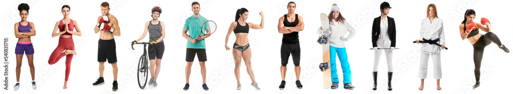 Set of different sporty people isolated on white Set of different sporty people isolated on white