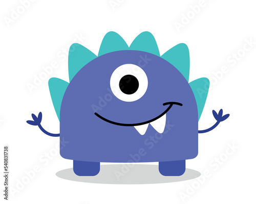 Blue monster character. Friendly mutant with one eye and spikes. Graphic element for website. Emotions, reactions and expression. Sticker for instant messengers. Cartoon flat vector illustration