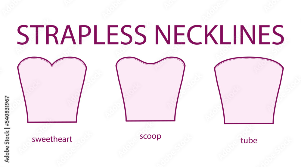 Set of necklines strapless clothes sweetheart, scoop, tube top, dress