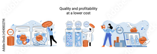 Quality and profitability at lower cost. Salary increase metaphor, profit margin. Earn on business inflation, investment, developing, coordinating sales. Management optimization of business processes