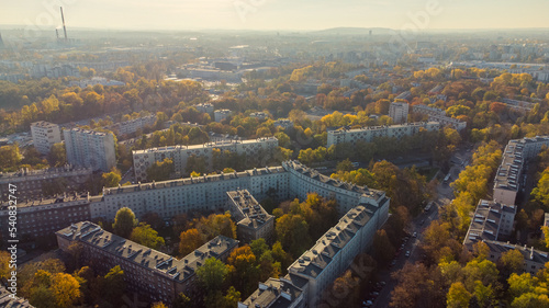 Kraków (Nowa Huta) w Jesiennych Kolorach z drona. Krakow (Nowa Huta) in Autumn Colors from a drone. photo