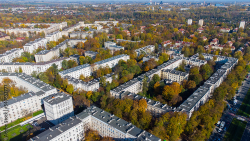 Kraków (Nowa Huta) w Jesiennych Kolorach z drona. Krakow (Nowa Huta) in Autumn Colors from a drone.