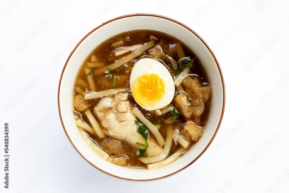 Fish maw soup on white background.