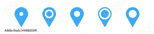 Map pin icon. Place symbol. Pointer sign set. Gps web point marker icon. Locate road and distance button in vector flat
