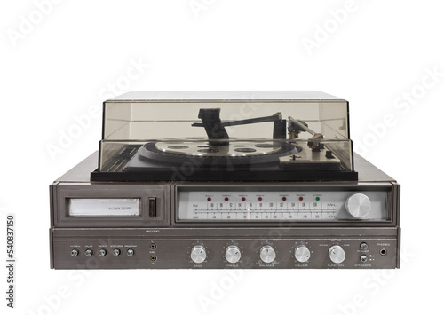 1970's vintage stereo with eight track, radio and record player isolated.