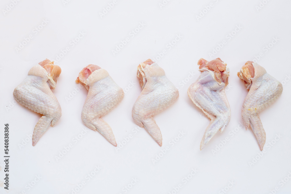 Fresh raw chicken wings on white background.