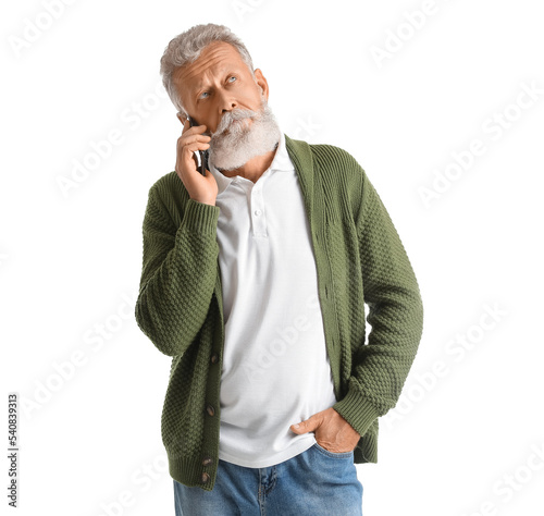 Thoughtful mature man talki...