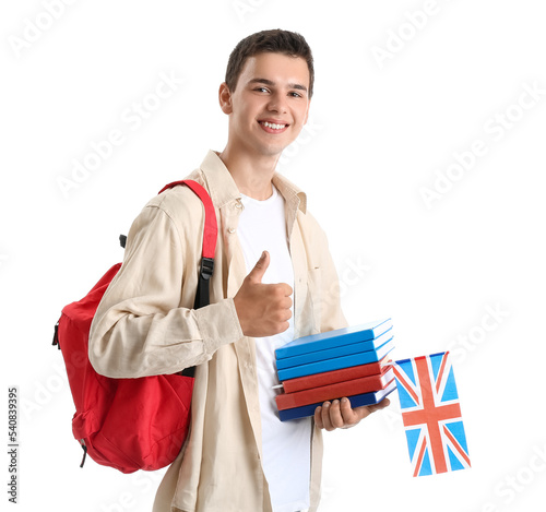 Teenage boy with UK flag, b...