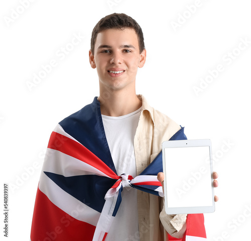 Teenage boy with UK flag an...