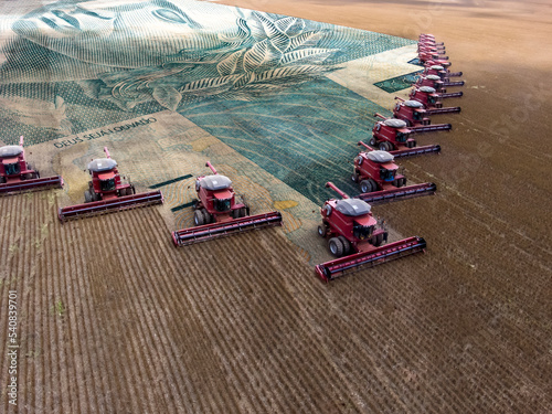 Quadro em tela Mass soybean harvesting at a farm in Mato Grosso state,Brazil
