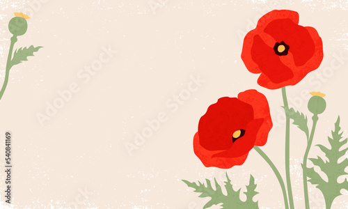 A poppy flower design, in a cut paper style with textures
