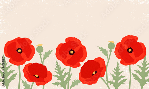 A poppy flower design, in a cut paper style with textures
