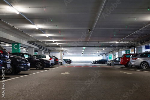 View of parking lot with cars