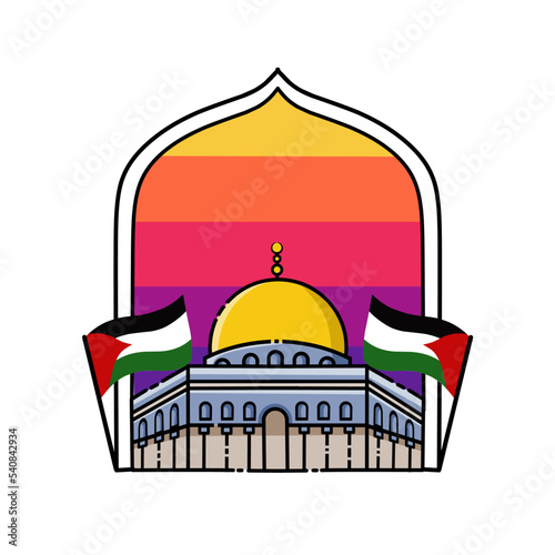 illustration vector of al-aqsa mosque with palestine flag,islamic bulding in jerusalem,free palestine,perfect for print,poster,etc.