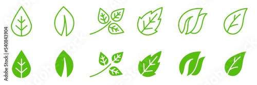 Conjunto de iconos de hoja verde de plantas. Hoja de árbol. Ilustración vectorial photo
