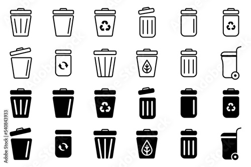 Conjunto de iconos de papelera. Contenedor de basura y reciclaje. Ilustración vectorial photo