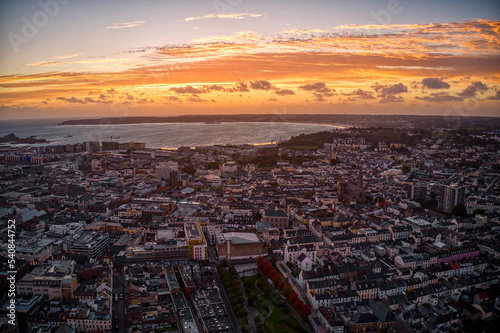 Aerial View of St. Helier, Jersey during Dusk