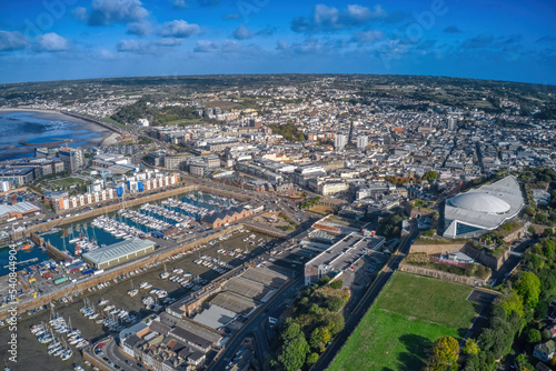 Aerial View of St. Helier  Jersey during early Autumn