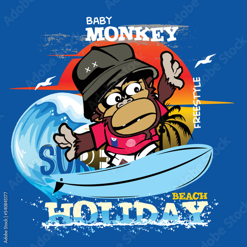 baby monkey holiday slogan tee graphic typography for print t shirt illustration vector art vintage photo