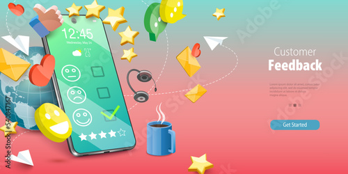 3D Vector Conceptual Illustration of Customer Feedback, Online Voting