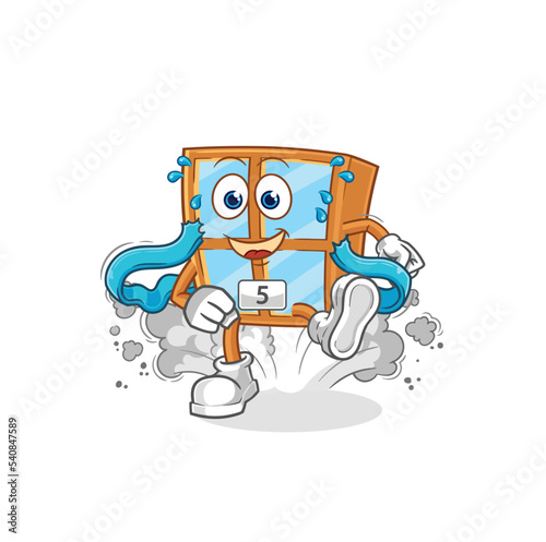 window runner character. cartoon mascot vector