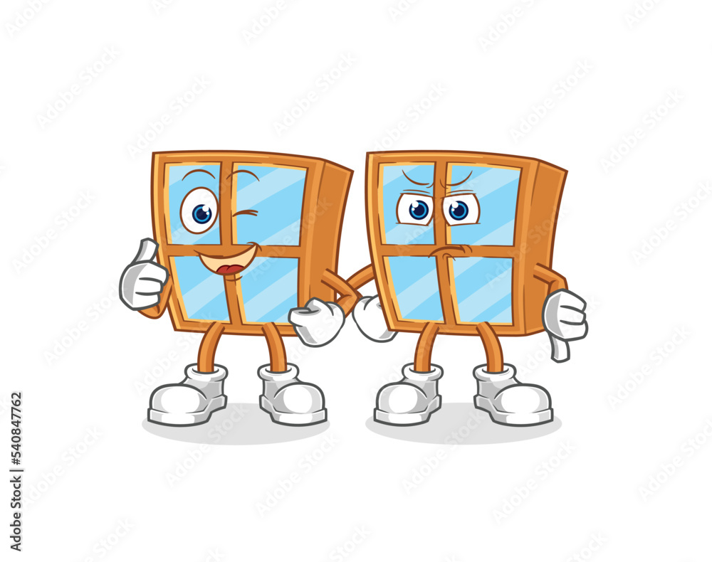 window thumbs up and thumbs down. cartoon mascot vector window thumbs up and thumbs down. cartoon mascot vector