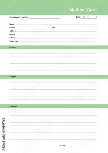 Illustration of blank medical card. Health care