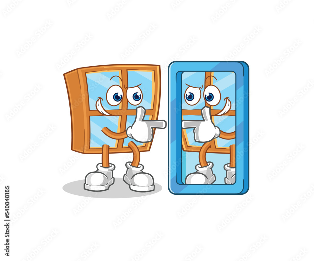 Fototapeta premium window looking into mirror cartoon. cartoon mascot vector