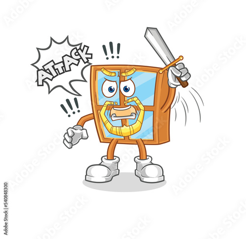 window knights attack with sword. cartoon mascot vector