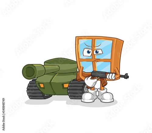 window soldier with tank character. cartoon mascot vector