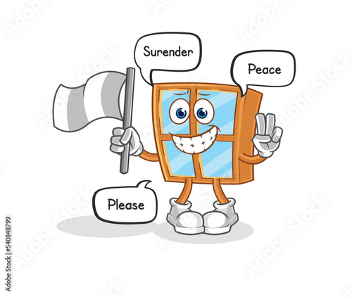 window hold surrender flag mascot. cartoon vector