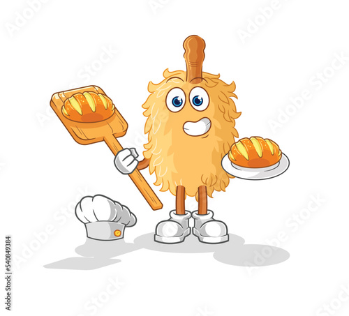 feather duster baker with bread. cartoon mascot vector