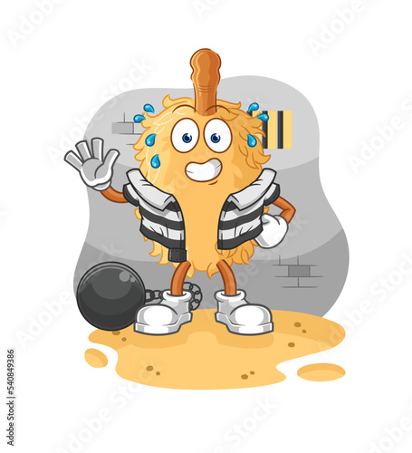 feather duster criminal in jail. cartoon character