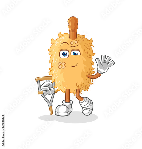 feather duster sick with limping stick. cartoon mascot vector